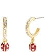 Color:Multi/Gold - Image 1 - Ladybug Rhinestone Charm Huggies Earrings