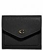 COACH Logo Closure Cross-Grained Leather Gold Tone Wyn Small Wallet, Color:Black/Light Gold - Image 1