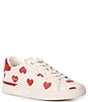 Color:Chalk/Sports Red - Image 1 - Lowline Heart Print Leather Lace-Up Sneakers