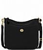 Color:Black/Brass - Image 1 - Pebble Leather Chaise Crossbody Bag