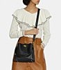 Color:Black/Brass - Image 6 - Willow Black Pebble Leather Bucket Crossbody Bag