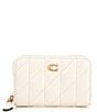 COACH Pillow Quilted Small Zip Around Gold Hardware Card Case, Color:Chalk - Image 1