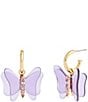 Color:Purple/Gold - Image 1 - Purple Butterfly Charm Huggies Earrings