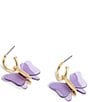 Color:Purple/Gold - Image 2 - Purple Butterfly Charm Huggies Earrings