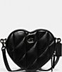 Color:Black - Image 1 - Black Quilted Leather Heart Crossbody Bag