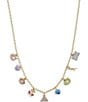 Color:Multi/Gold - Image 1 - Rhinestone Signature Logo Charm Bib Collar Necklace