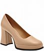 COACH Sculpted C Leather Square Toe Platform Block Heel Pumps - Image 1