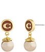 COACH Signature C Enamel Coin Pearl Drop Earrings - Image 1