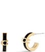COACH Signature C Enamel Huggie Hoop Earrings, Color:Black/Gold - Image 1