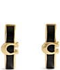 COACH Signature C Enamel Huggie Hoop Earrings, Color:Black/Gold - Image 2