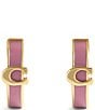 COACH Signature C Enamel Huggie Hoop Earrings, Color:Light Pink/Gold - Image 2