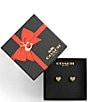 COACH Signature C Pave Boxed Heart Stud Earrings, Color:Crystal/Gold - Image 1