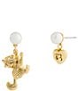 COACH Signature C Puffy Heart and Cat Pearl Mismatched Drop Earrings, Color:Pearl/Gold - Image 2