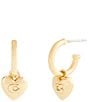 COACH Signature C Puffy Heart Charm Drop Huggie Hoop Drop Earrings, Color:Shiny Gold - Image 1