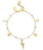 COACH Signature Cat Charm Pearl Strand Line Bracelet, Color:Pearl/Gold - Image 2