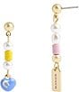 Color:Pearl/Gold - Image 1 - Signature Charm Pearl Mismatched Linear Earrings