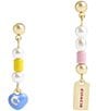 Color:Pearl/Gold - Image 2 - Signature Charm Pearl Mismatched Linear Earrings