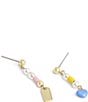 Color:Pearl/Gold - Image 3 - Signature Charm Pearl Mismatched Linear Earrings