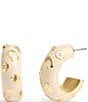 Color:White/Gold - Image 1 - Signature Logo Daisy Enamel Huggies Earrings
