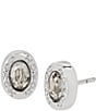 Color:Silver - Image 1 - Signature Logo Crystal Stud Earrings