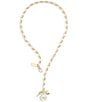 COACH Signature Mother of Pearl Coin Charm Y Necklace, Color:Pearl/Gold - Image 2
