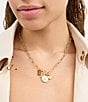 COACH Signature Mother of Pearl Coin Charm Y Necklace, Color:Pearl/Gold - Image 3