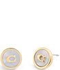 COACH Signature Mother Of Pearl Coin Stud Earrings, Color:Pearl/Gold - Image 1