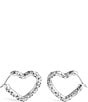 COACH Signature Logo Quilted Crystal Heart Hoop Earrings, Color:Silver - Image 2