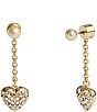 Color:Crystal/Gold - Image 1 - Signature Quilted Heart Crystal Front Back Earrings