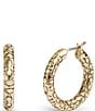 Color:Crystal/Gold - Image 1 - Signature Logo Quilted Small Hoop Earrings