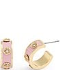 COACH Signature Tea Rose Enamel Huggie Hoop Earrings, Color:Pink/Gold - Image 1