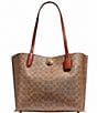 Color:Tan Rust/Brass - Image 1 - Signature Logo Willow Canvas and Leather Tote Bag