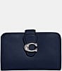 Color:Deep Blue - Image 1 - Silver Hardware Tabby Logo Closure Medium Leather Wallet