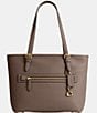 Color:Dark Stone - Image 1 - Taylor Pebbled Leather Gold Tone Tote Bag