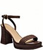 COACH Tea Rose Raffia Platform Block Heel Sandals - Image 1