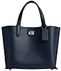 COACH Willow 24 Pebbled Leather Tote Bag, Color:Dark Navy - Image 1