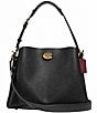 Color:Black/Brass - Image 1 - Willow Pebble Leather Shoulder Bag