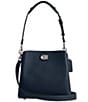 COACH Willow Pebble Silver Metal Leather Bucket Hobo Bag, Color:Dark Navy - Image 1