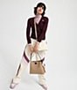 Color:Taupe Multi/Pewter - Image 5 - Willow Taupe Leather Turnlock Black Hardware Color Blocked Shoulder Bag