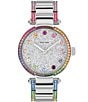 Color:Silver - Image 1 - Women's Cary Quartz Analog Crystal Rainbow Pave Stainless Steel Bracelet Watch