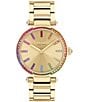 Color:Gold - Image 1 - Women's Cary Quartz Analog Rainbow Crystal Pave Gold Tone Stainless Steel Bracelet Watch