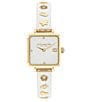 Color:Gold - Image 1 - Women's Cass Quartz Analog Chalk Resin with Crystal and Gold Tone Stainless Steel Square Bracelet Watch