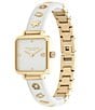 Color:Gold - Image 2 - Women's Cass Quartz Analog Chalk Resin with Crystal and Gold Tone Stainless Steel Square Bracelet Watch