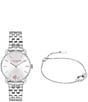 Color:Silver - Image 1 - Women's Heart Elliot Quartz Analog Stainless Steel Bracelet Watch and Adjustable Crystal Bracelet Set