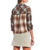 Color:Multi - Image 2 - Button Front Cropped Mixed Plaid Flannel Shirt