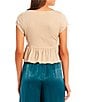 Color:Champagne - Image 2 - Cap Sleeve V-Neck Textured Knit Baby Doll Top