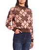 Color:Chocolate Brown - Image 1 - Crew Neck Plaid Print Pullover Sweater
