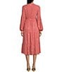 Color:Faded Rose - Image 2 - Ditsy Floral Print Long Sleeve Lace Up Midi Dress