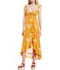 Color:Sunflower Gold - Image 1 - Embroidered Floral Smocked Back Ruffle Midi Dress