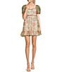 Coco + Jaimeson Floral Print Ruffled Puff Sleeve Bubble Skirt Dress, Color:Egret - Image 1